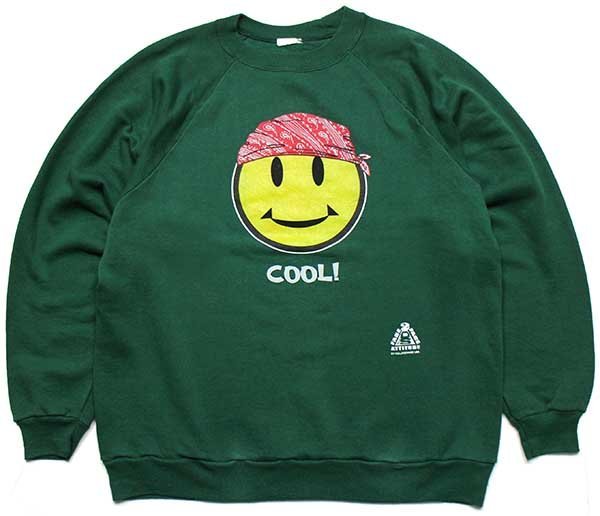 90s FACE 2 FACE ATTITUDE スマイル COOL スウェット 緑【中古】