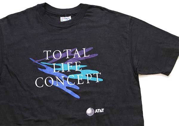 80s USA製 Hanes TOTAL LIFE CONCEPT AT&T アート コットンTシャツ 黒 L【中古】