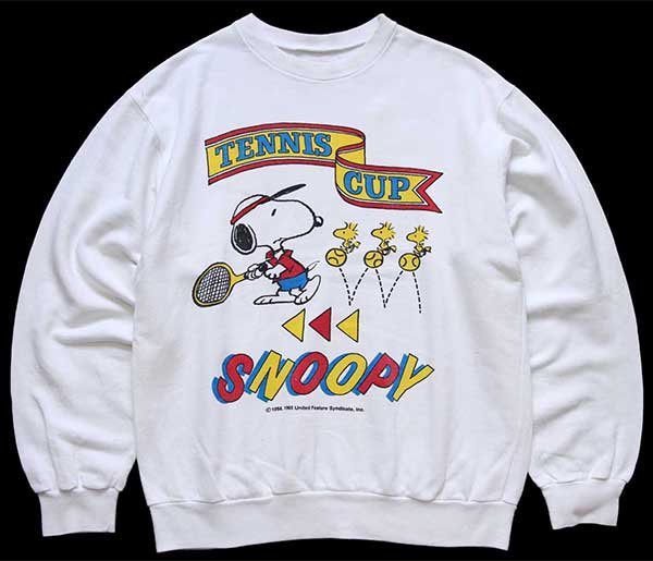 80s SNOOPYスヌーピー ウッドストック TENNIS CUP テニス コットン スウェット 白 【中古】