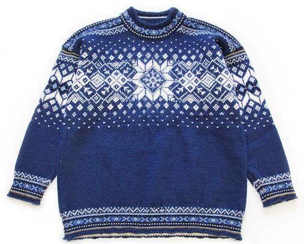 00s ノルウェー製 DALE OF NORWAY 雪柄 ノルディック柄 ウールニット セーター 紺 M 【中古】