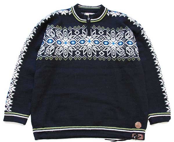 楽天Used Clothing Sixpacjoe00s ノルウェー製 DALE OF NORWAY 雪柄 ノルディック柄 ハーフジップ GORE WIND STOPPER ウールニット セーター XL 【中古】