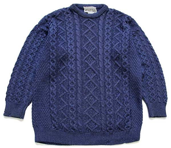 楽天Used Clothing Sixpacjoeアイルランド製 ARAN SWEATER MARKET ケーブル編み メリノウールニット セーター 薄紺 L【中古】