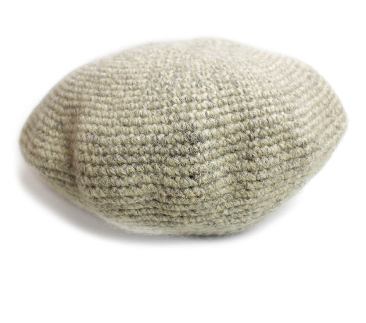 ハンドメイド こま編み ウール ベレー帽 オートミール ミックス【中古】