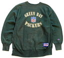 90s メキシコ製 Championチャンピオン NFL GREEN BAY PACKERS ひび割れプリント リバースウィーブ スウェット 緑 フェード XL【中古】