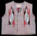 40s SOUTHWEST ARTS&CRAFTS ネイティブ柄 コンチョボタン チマヨ ラグ ベスト グレー 【中古】