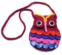 ネパール製 ハンドメイド フクロウ ウール フェルト ショルダーポーチ★サコッシュ【中古】