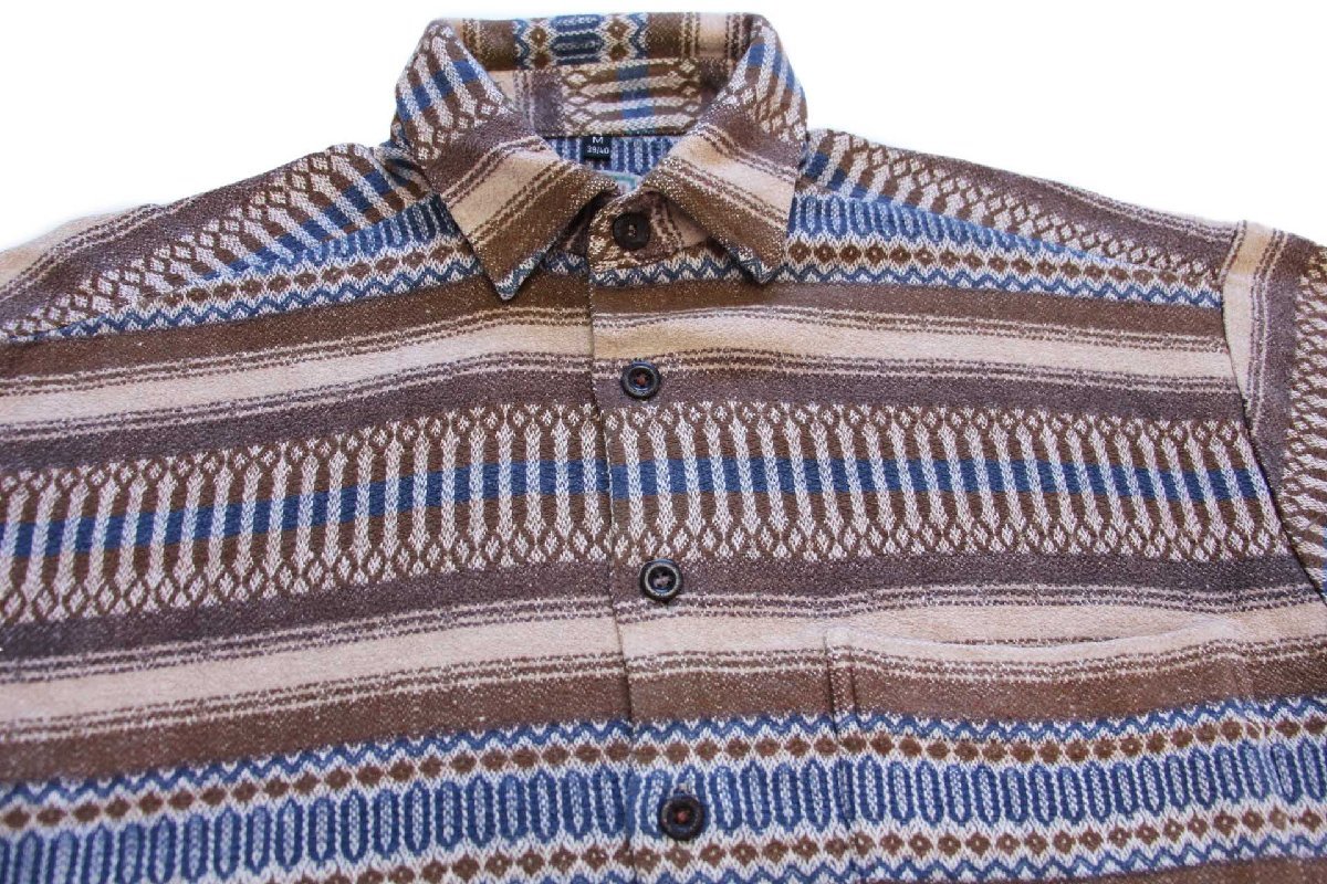 90s CLUB D'AMINGO ラグ柄 織り柄 コットン ネルシャツ M 【中古】