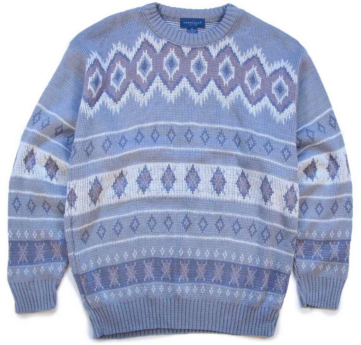 80s USA製 JCPenney TOWNCRAFT フェアアイル柄 ジャガード アクリルニット セーター M【中古】