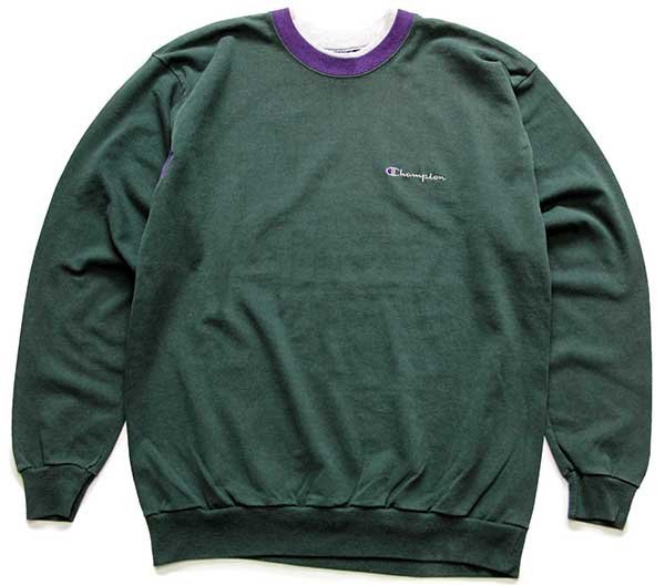 90s USA製 Championチャンピオン スクリプト ロゴ刺繍 レイヤードネック スウェット 