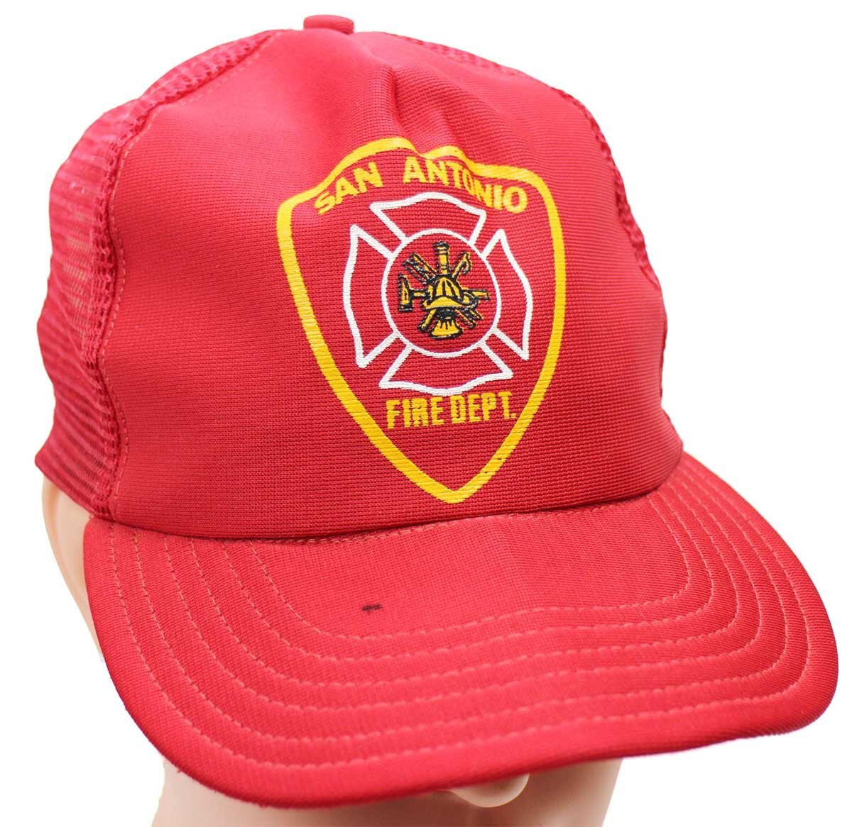 80s USA製 SAN ANTONIO FIRE DEPT. ロゴ メッシュキャップ 赤【中古】