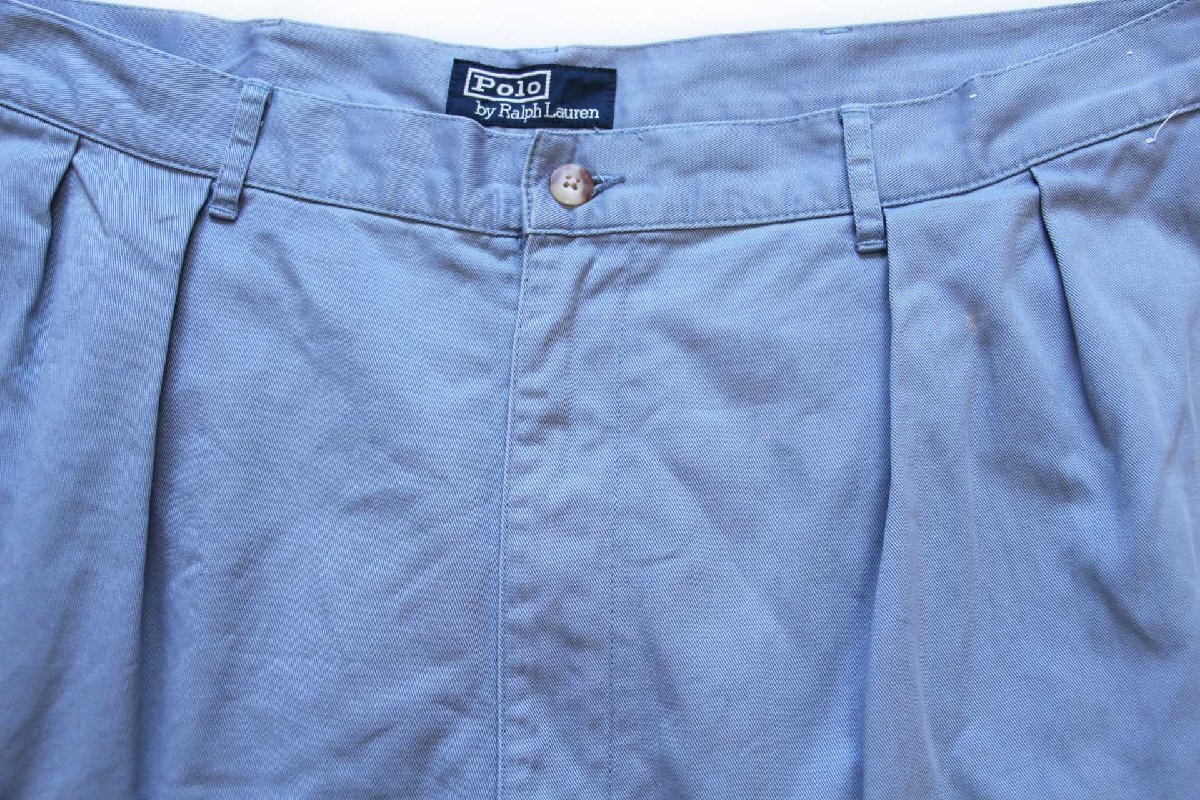 90s ポロ ラルフローレン ツータック コットン チノ ショートパンツ ブルーグレー 38★78 ショーツ 【中古】