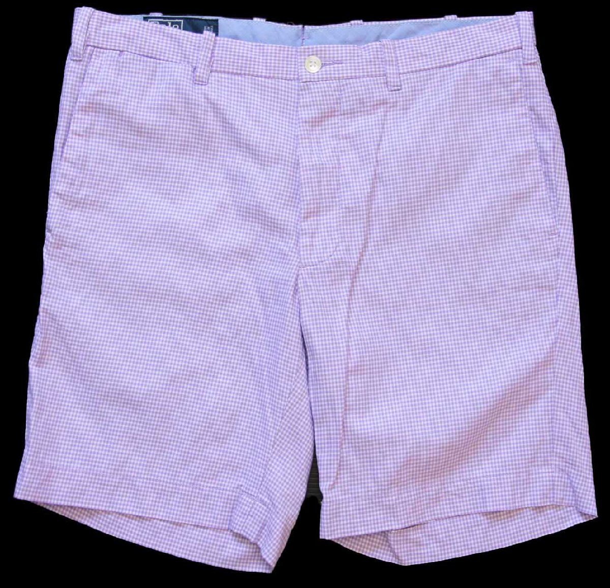 00s ポロ ラルフローレン SLIM GI FIT ギンガムチェック コットン ショートパンツ 薄紫×白 31★ショーツ 【中古】