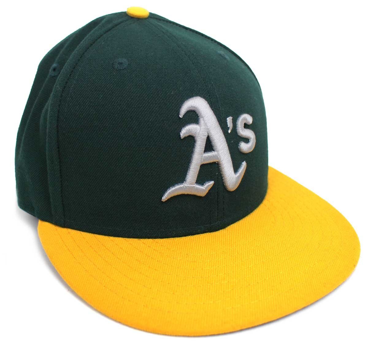 NEW ERA 59FIFTY MLB Oakland Athletics 刺繍 ツートン 切り替え ベースボールキャップ 緑×黄 7 1/4【中古】