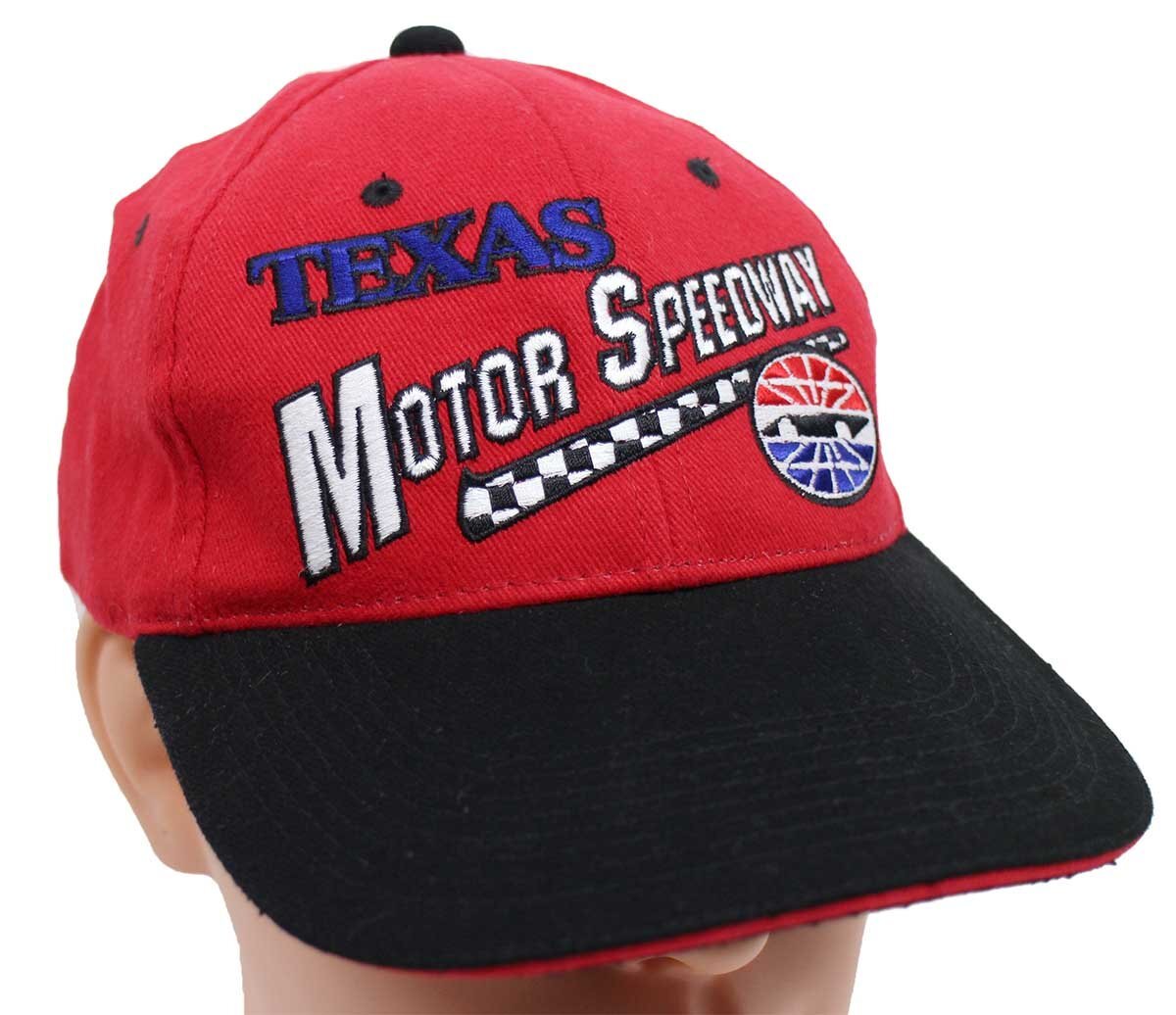 00s TEXAS MOTOR SPEEDWAY チェッカーフラッグ 刺繍 ツートン 切り替え コットンキャップ 赤×黒【中古】
