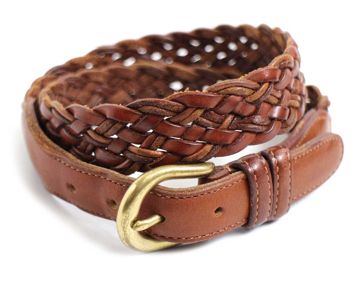 COACHコーチ 編み込み レザーベルト BRITISH TAN 28/70CM★3850【中古】