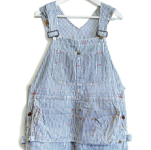 50s USA製 COWDEN ペンキ飛び エプロン付き ダブルニー ヒッコリー ストライプ オーバーオール ボロ w41【中古】 50s USA製 COWDEN ペンキ飛び エプロン付き ダブルニー ヒッコリー ストライプ オーバーオール ボロ w41【中古】