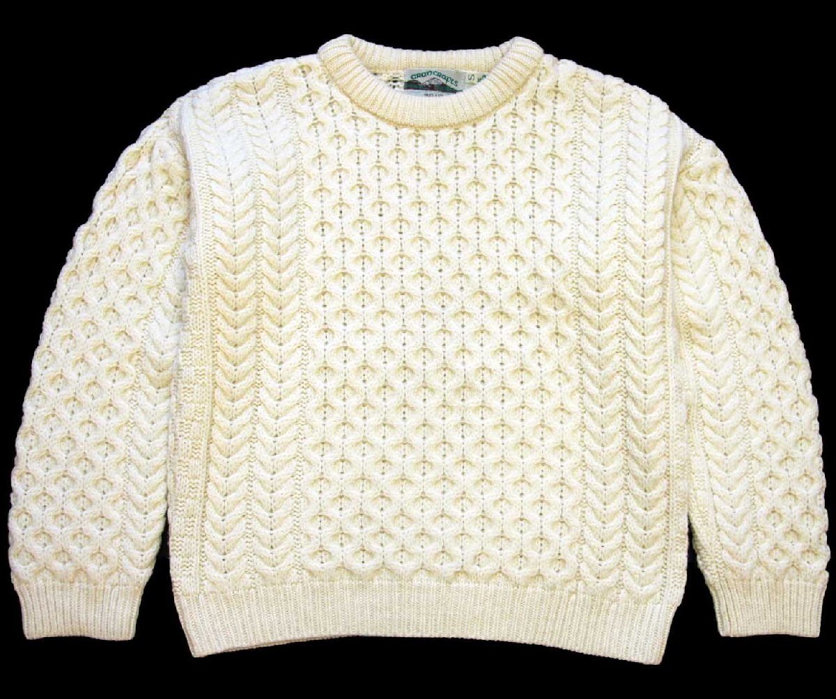 アイルランド製 aran crafts ケーブル編み メリノウールニット セーター ナチュラル S【中古】
