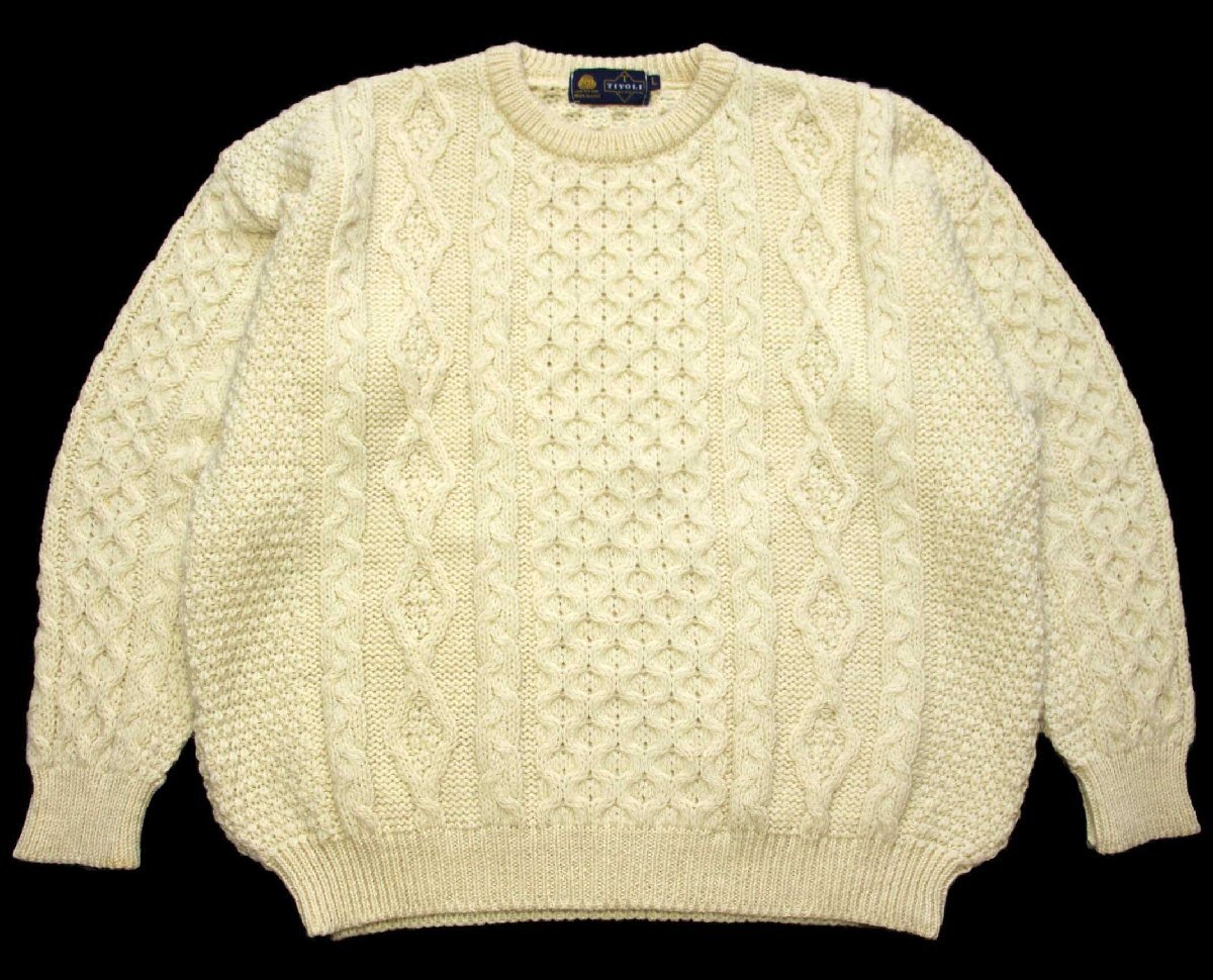 TIVOLI aran ケーブル編み ウールニット セーター ナチュラル L【中古】