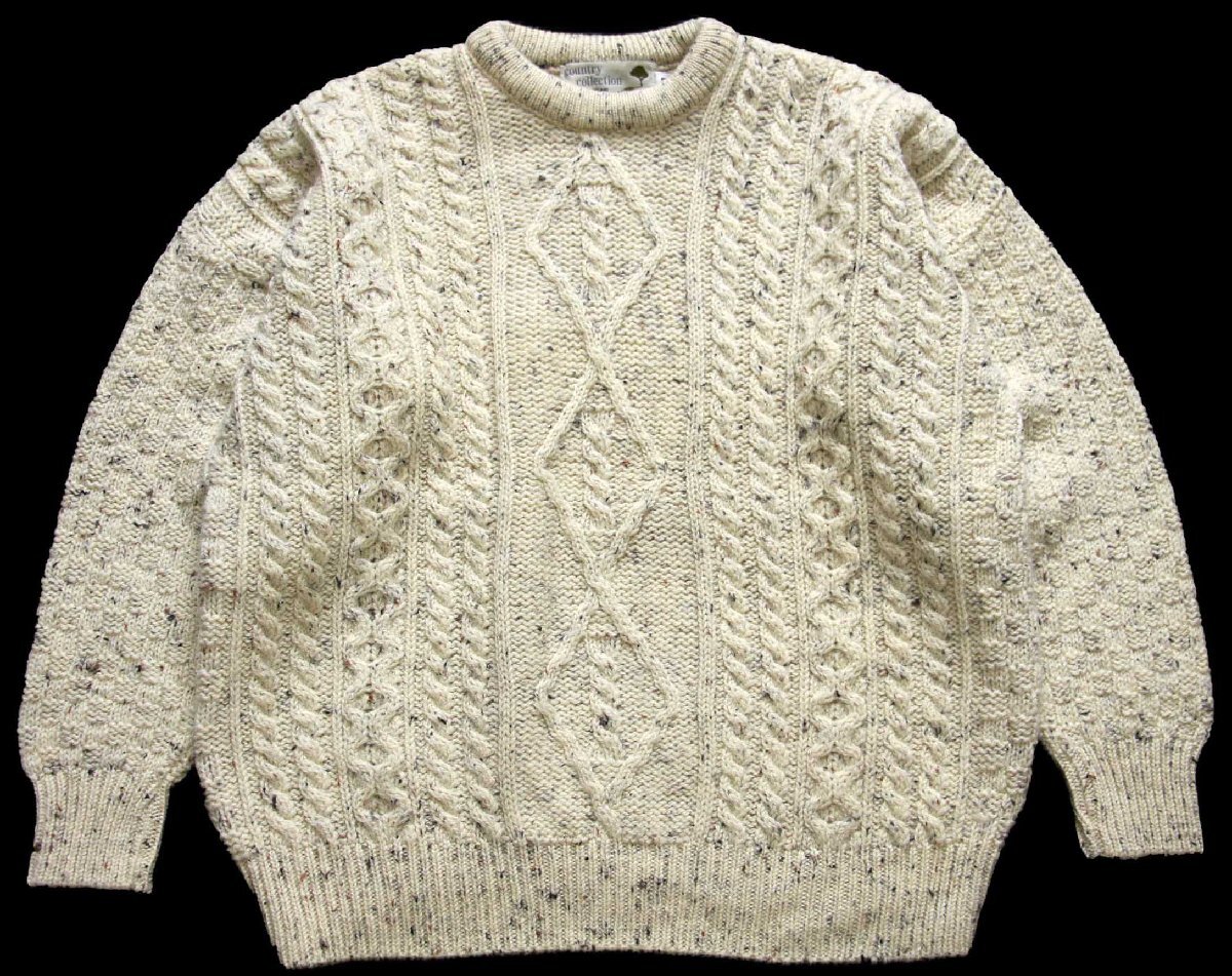 アイルランド製 country collection ケーブル編み ネップ入り ウールニット セーター ナチュラル M【中古】