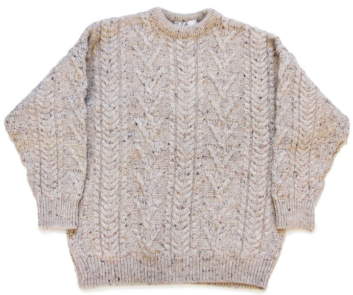 BROKER ケーブル編み ネップ入り ウールニット セーター グレーベージュ L【中古】