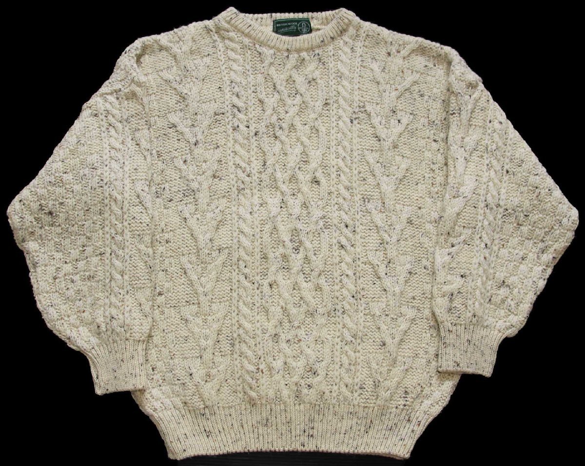 英国製 naturally ケーブル編み ネップ入り ウールニット セーター ナチュラル 3【中古】