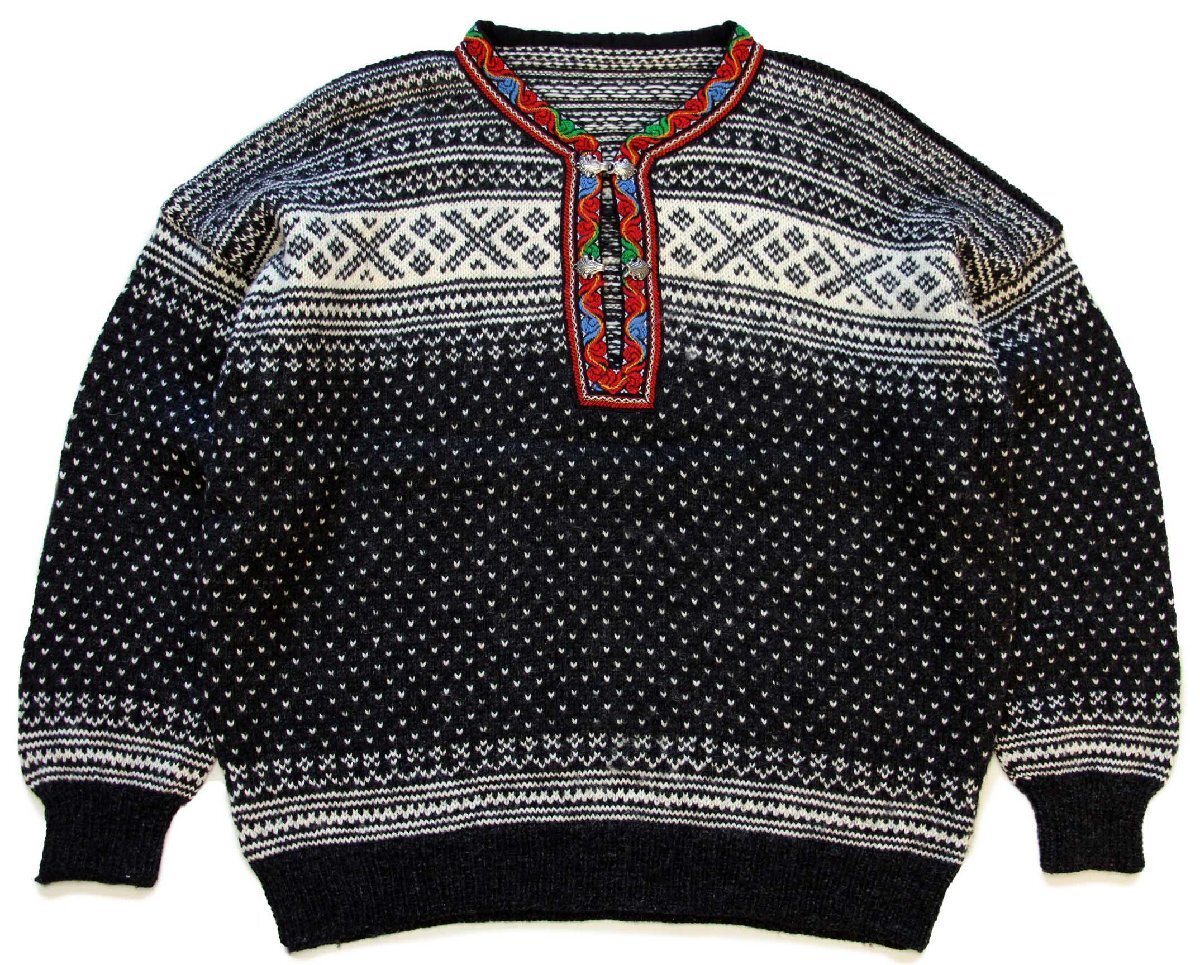 UNKNOWN ノルディック柄 チロリアンテープ ノーカラー プルオーバー ウールニット セーター【中古】