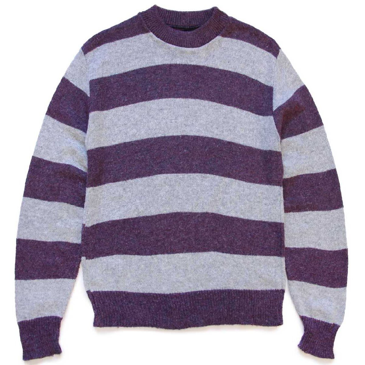 80s USA製 Jamaica Bay 太ボーダー アクリルニット セーター 薄紫×杢グレー M【中古】