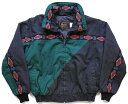 80s USA製 David James ネイティブ柄 ニット&ツートン切り替え アシンメトリー キルティングライナー ジャケット 薄黒×緑 L【中古】