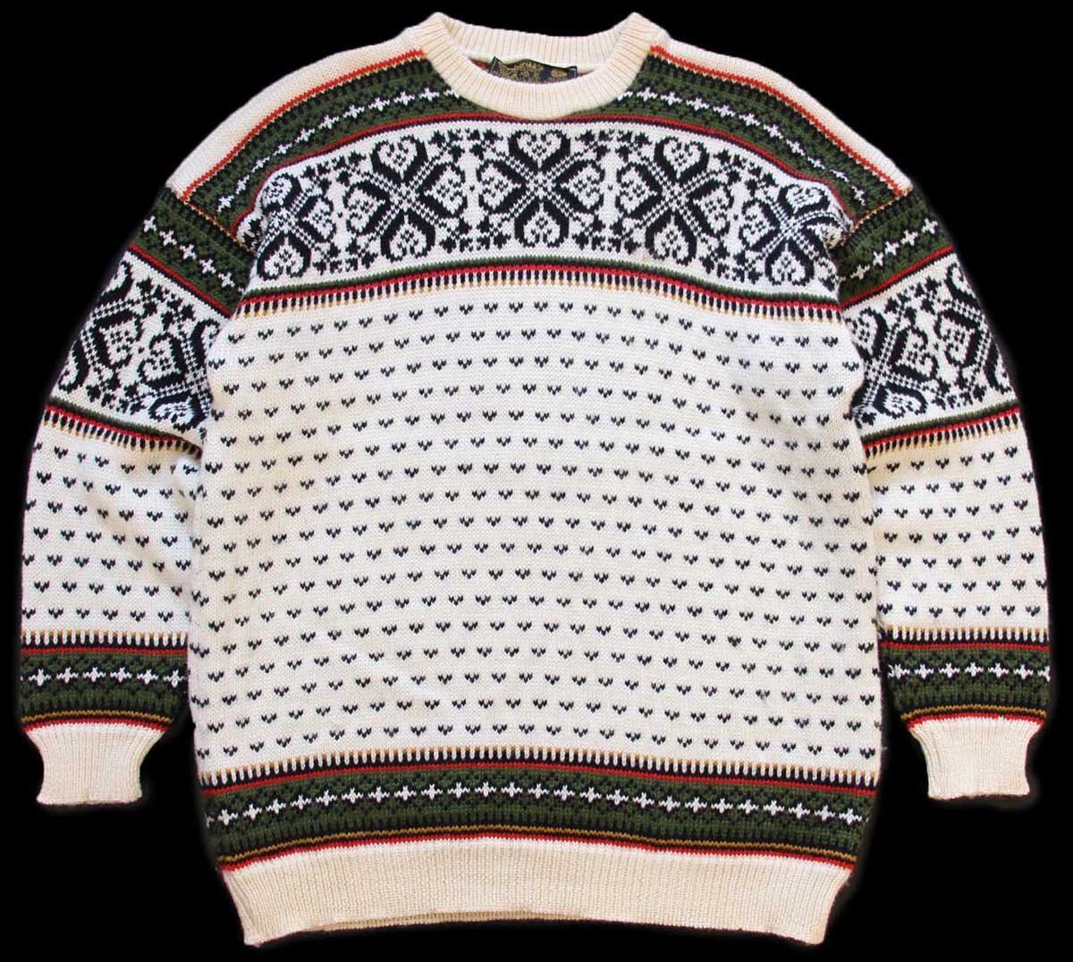 80s ノルウェー製 nordstrikk ノルディック柄 ウールニット セーター L【中古】