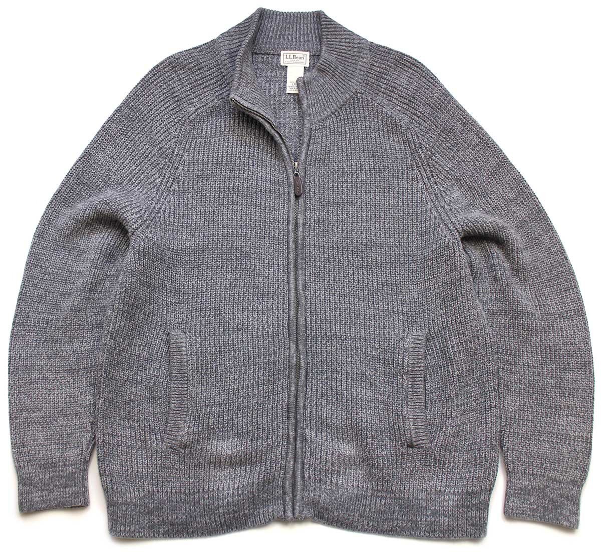 L.L.Bean 無地 コットン ローゲージ ドライバーズニット フルジップ セーター グレー ミックス L-R【中古】