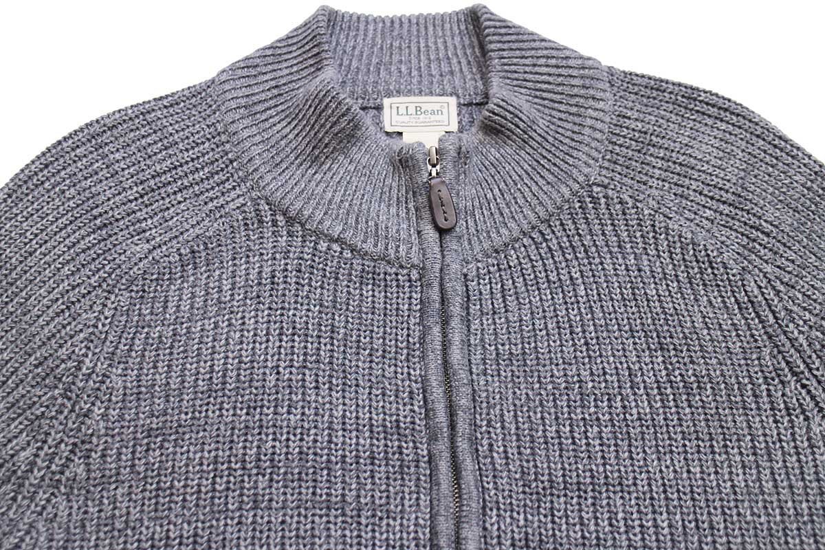 L.L.Bean 無地 コットン ローゲージ ドライバーズニット フルジップ セーター グレー ミックス L-R【中古】