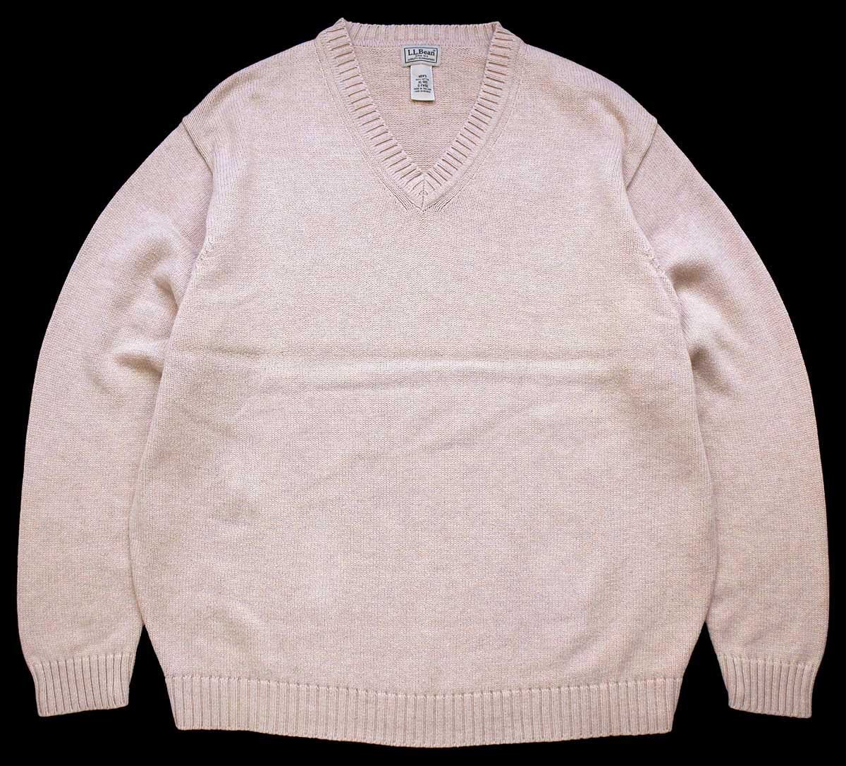 L.L.Bean 無地 Vネック コットンニット セーター 薄橙 ミックス XL-R【中古】