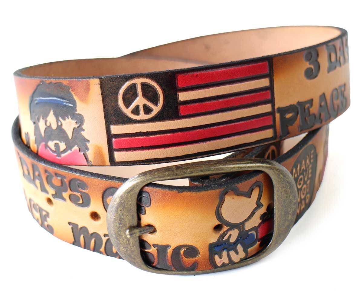 新品★USA製 BRACKNEY LEATHER WORKS WOODSTOCK 3 DAYS OF PEACE MUSIC ピースマーク 型押し ペイント ..