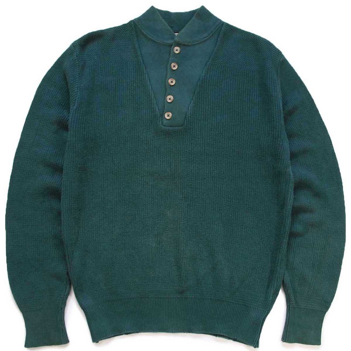 80s USA製 L.L.Bean 5ボタン ヘンリーネック コットンニット セーター 緑 M【中古】