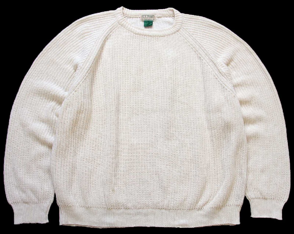 80s USA製 L.L.Bean 無地 ローゲージ コットンニット セーター ナチュラル【中古】