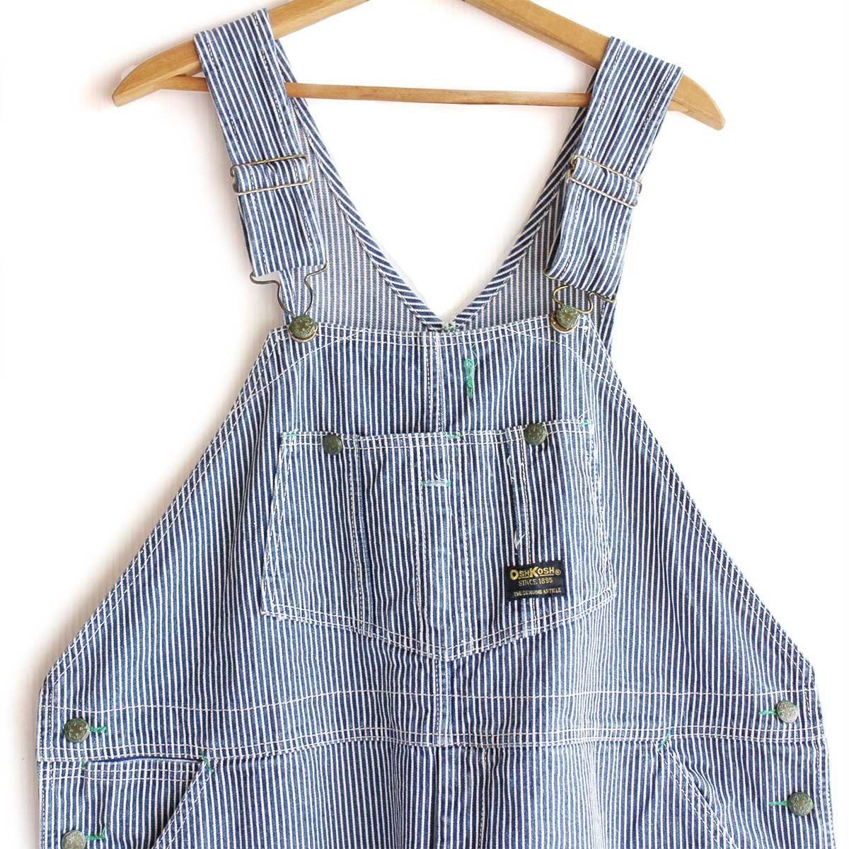 00s OSHKOSH B'GOSH ヒッコリー ストライプ オーバーオール w46★特大【中古】