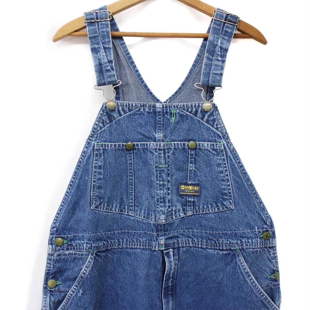 80s USA製 OSHKOSH B'GOSH ペンキ飛び デニム オーバーオール w38【中古】