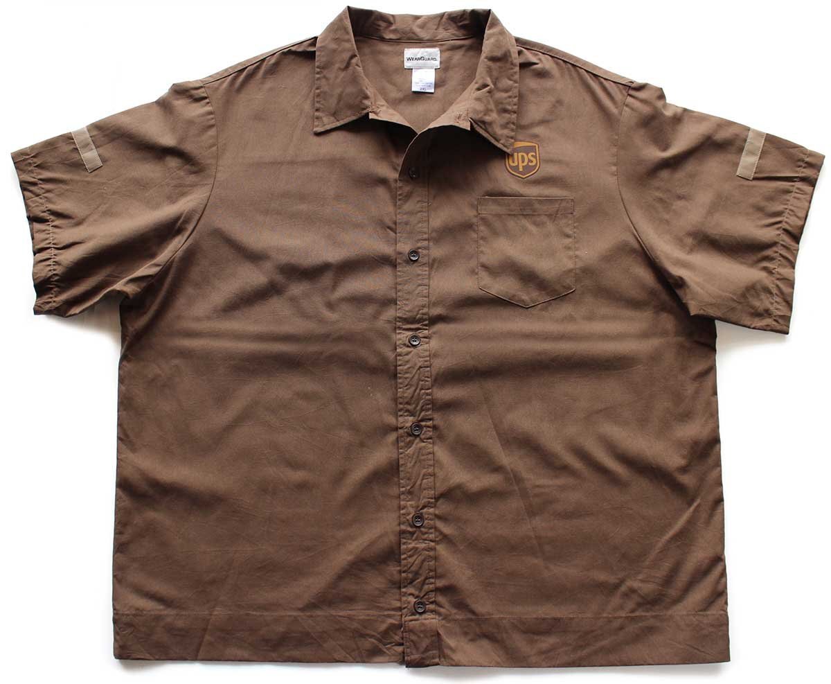 UPS ロゴ リフレクター 半袖 ワークシャツ 茶 2XL★特大【中古】