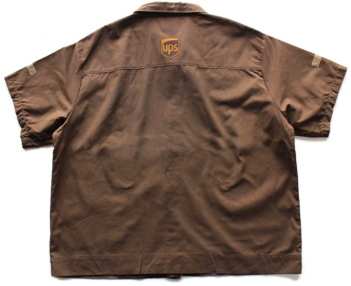 UPS ロゴ リフレクター 半袖 ワークシャツ 茶 2XL★特大【中古】