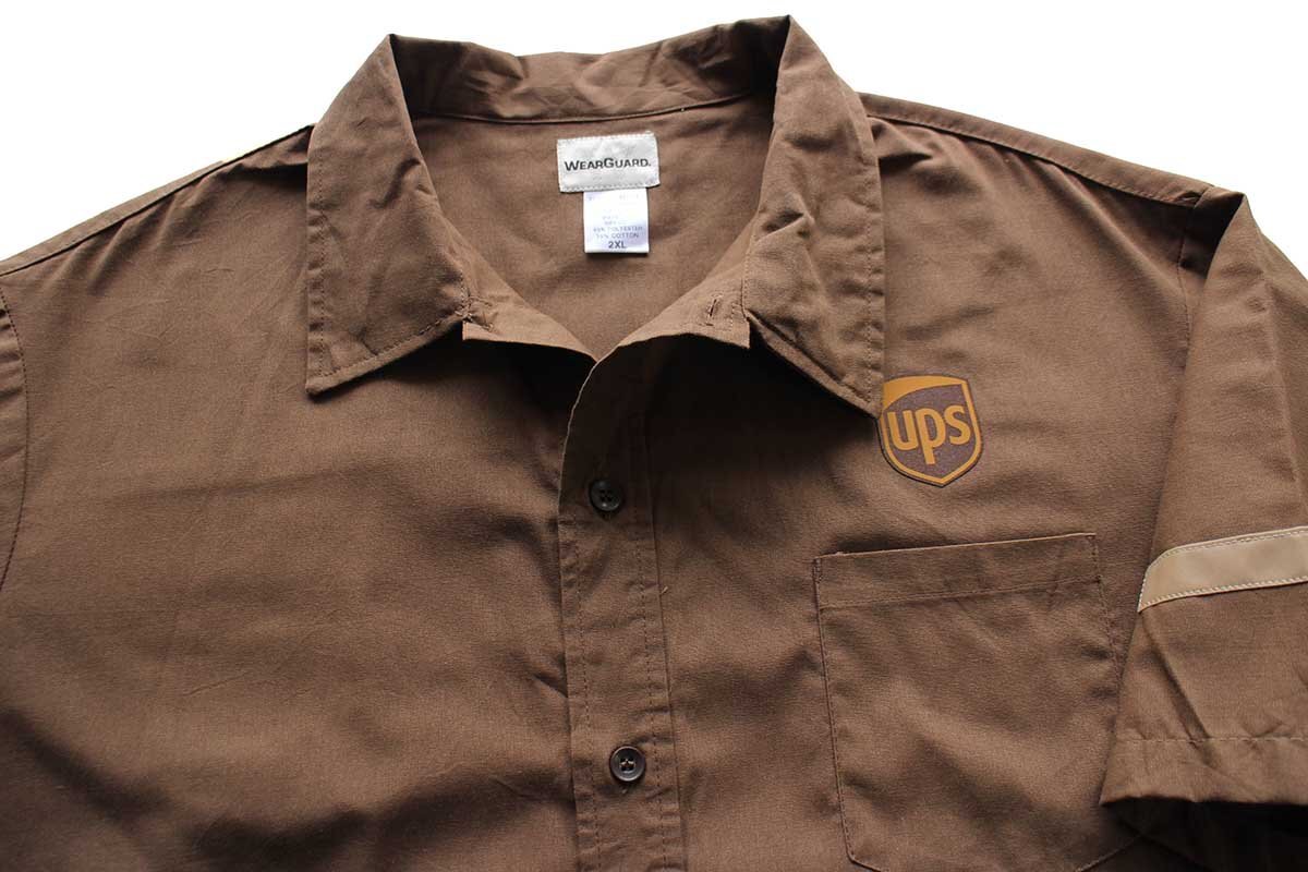 UPS ロゴ リフレクター 半袖 ワークシャツ 茶 2XL★特大【中古】