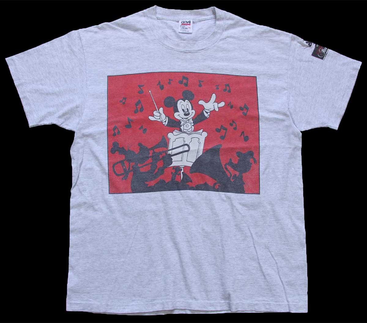 90s USA製 DISNEYディズニー SYMPHONIC Fantasy ミッキー マウス コットンTシャツ 杢ライトグレー XL【中古】