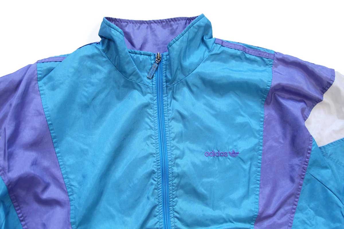 90s adidasアディダス トレフォイル ロゴ刺繍 マルチカラー 切り替え ナイロンジャケット M【中古】