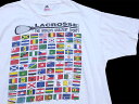 90s USA製 LACROSSE THE WORLD'S GREATEST SPORT 万国旗 両面プリント コットンTシャツ 白 XL【中古】