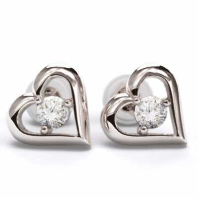 ペア ピアス オープン ハート レディース 4月誕生石 天然ダイヤモンド 18kゴールド キャッチ付き (ホワイト イエロー ピンク)