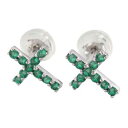 ペア ピアス クロス ヘッド レディース 5月 エメラルド k18ゴールド キャッチ付き (ホワイト イエロー ピンク) (アメジスト ブラックダイヤモンド エメラルド ルビー サファイア ピンクサファイア)