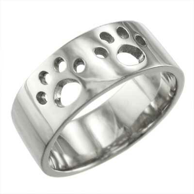 平打ち リング 猫 レディース メンズ ゴールドk10 約7mm幅 大きめサイズ 厚さ約1.4mm 肉球抜き (ホワイ..