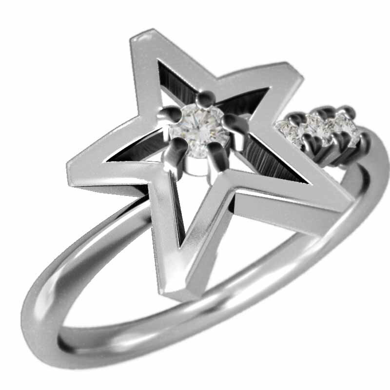 指輪 星 デザイン レディース メンズ 天然ダイヤモンド k18ゴールド 約0.13ct (ホワイト イエロー ピンク)