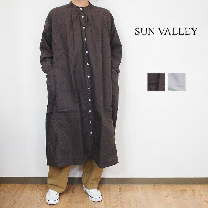 SUNVALLEY/サンバレー オックス 日本製品染め バンドカラー シャツ ワンピース おしゃれ 長袖 レディース ブラウス 秋冬新作 大人 カワイイ ナチュ...