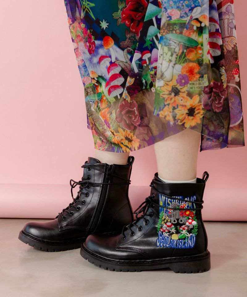 ScoLar スカラー スカラーちゃんとキノコ 刺繍 ブーツ レディース ショートブーツ 23.5cm 24cm 24.5cm