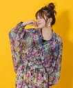 【SALE 10%OFF】 ScoLar スカラー コラージュ ウサギ ネコ柄 レース シャツ 夏 レディース 7分袖 ブラウス 羽織 前開き UV 冷房対策 おしゃれ 30代40代